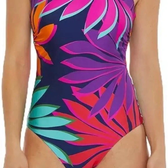 NWT Trina Turk Women's Wailea Reversible Multicolor Halter Swimsuit Size 10 - Picture 2 of 15